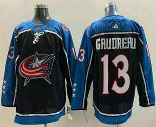 Men%27s Columbus Blue Jackets #13 Johnny Gaudreau Black 2022 Reverse Retro Stitched Jersey